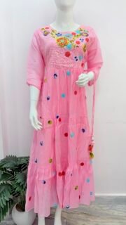 Women's Pink Embroidered Tiered Maxi Dress - Image 2